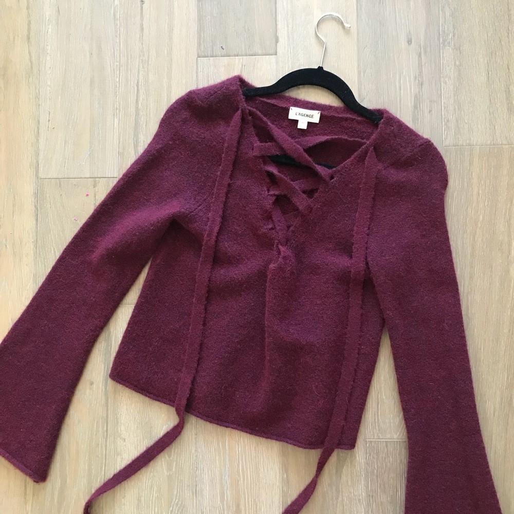 Lace up sweater- burgundy - Picture 5 of 8